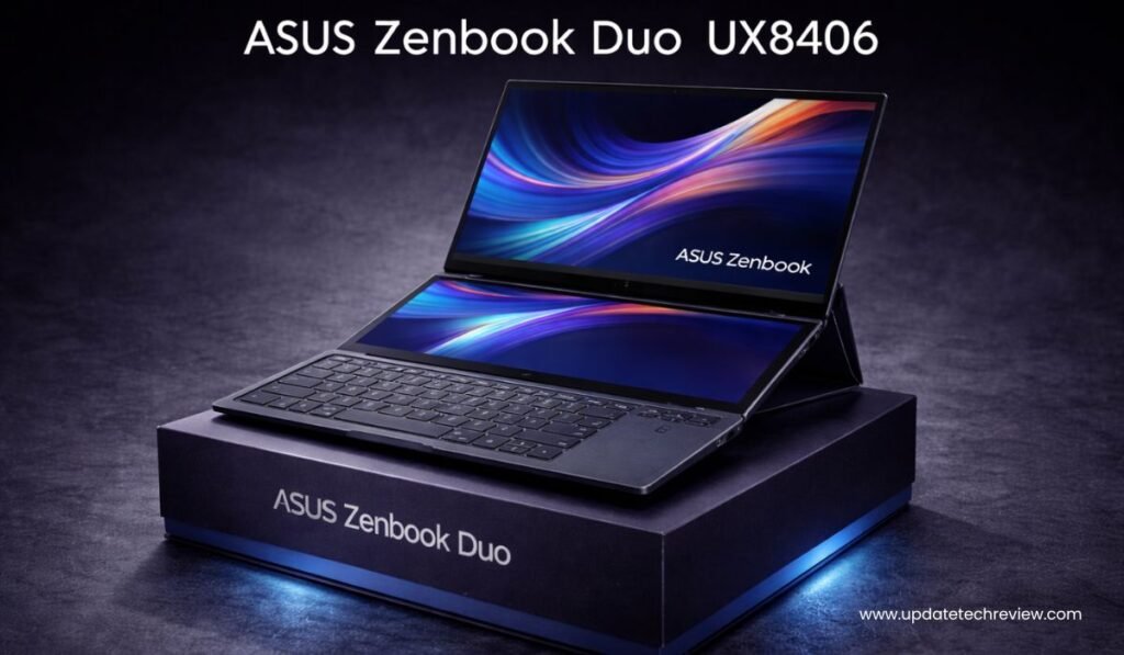Zenbook Duo UX8406, ASUS Zenbook Duo UX8406 ​​Review, Zenbook Duo Two Screens, Dual OLED Laptop, Best Dual Screen Laptop 2025, Zenbook Duo UX8406 ​​Battery, ASUS Zenbook Duo Price, ASUS Zenbook Duo UX8406 ​​Two 3K OLED Screens Open View, Zenbook Duo UX8406 ​​Vibrant OLED Display Colors Closeup, ASUS Zenbook Duo UX8406 ​​Detachable Keyboard and Kickstand, Zenbook Duo UX8406 ​​Slim Side Profile Design, ASUS Zenbook Duo UX8406 ​​Multitasking Using