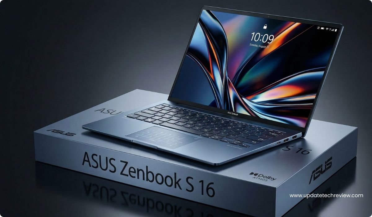 ASUS Zenbook S16 Review' ASUS Zenbook S 16 Review, Zenbook S 16 (English), 16-inch OLED Laptop, Best Zenbook S 16 (2026), Zenbook S 16 Battery Life, ASUS Zenbook S 16 Price, ASUS Zenbook S 16: Bright 3K OLED Screen (Open View), Zenbook S 16: Super-Slim Side Profile with Ceraluminum, ASUS Zenbook S 16: Keyboard Close-up, Zenbook S 16: Vibrant OLED Display with HDR Colors, ASUS Zenbook S 16: Creator or Professional in Use,