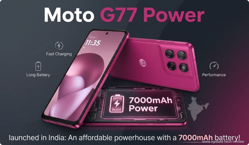 Moto G77 Power launched in India. Moto G77 Power price in India, Moto G77 Power launch date, Moto G77 Power specifications, Moto G77 Power battery, Moto G77 Power camera review, Moto G77 Power Flipkart, Moto G77 Power vs competitors, Moto G77 Power 7000mAh, Moto G77 Power Dimensity 6400, Moto G77 Power offers India,